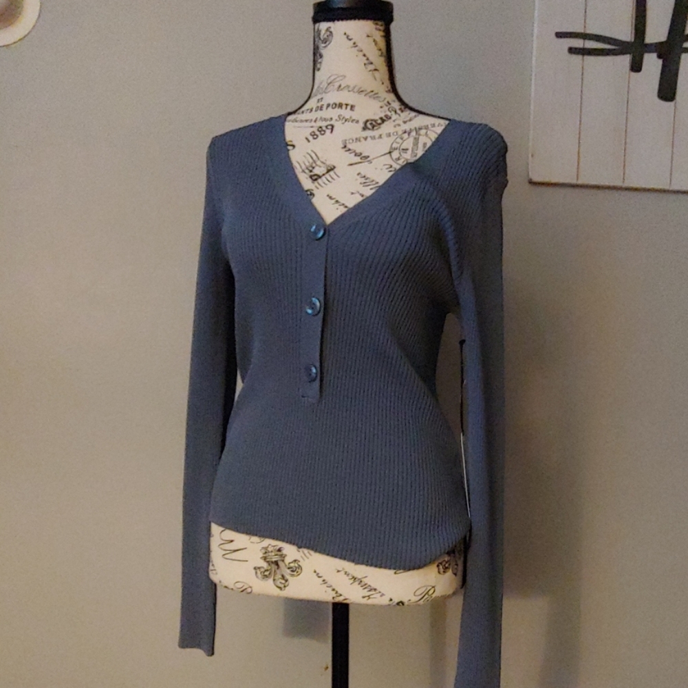 Leith Blue Steel Cable Sweater